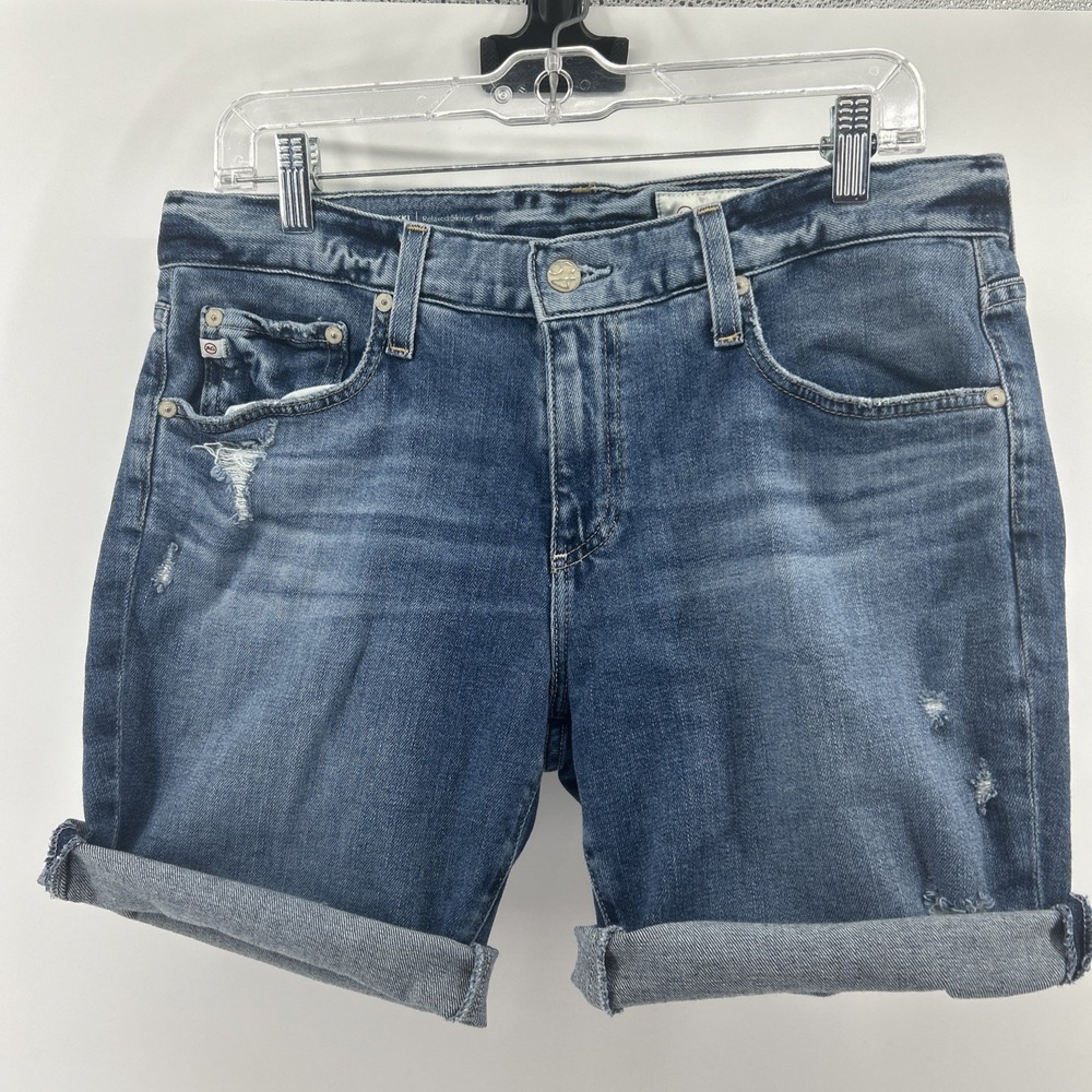 AG Ed Denim Jeans Shorts Women's 29 Blue Cotton Outdoor Stretch Roll Up Distress
